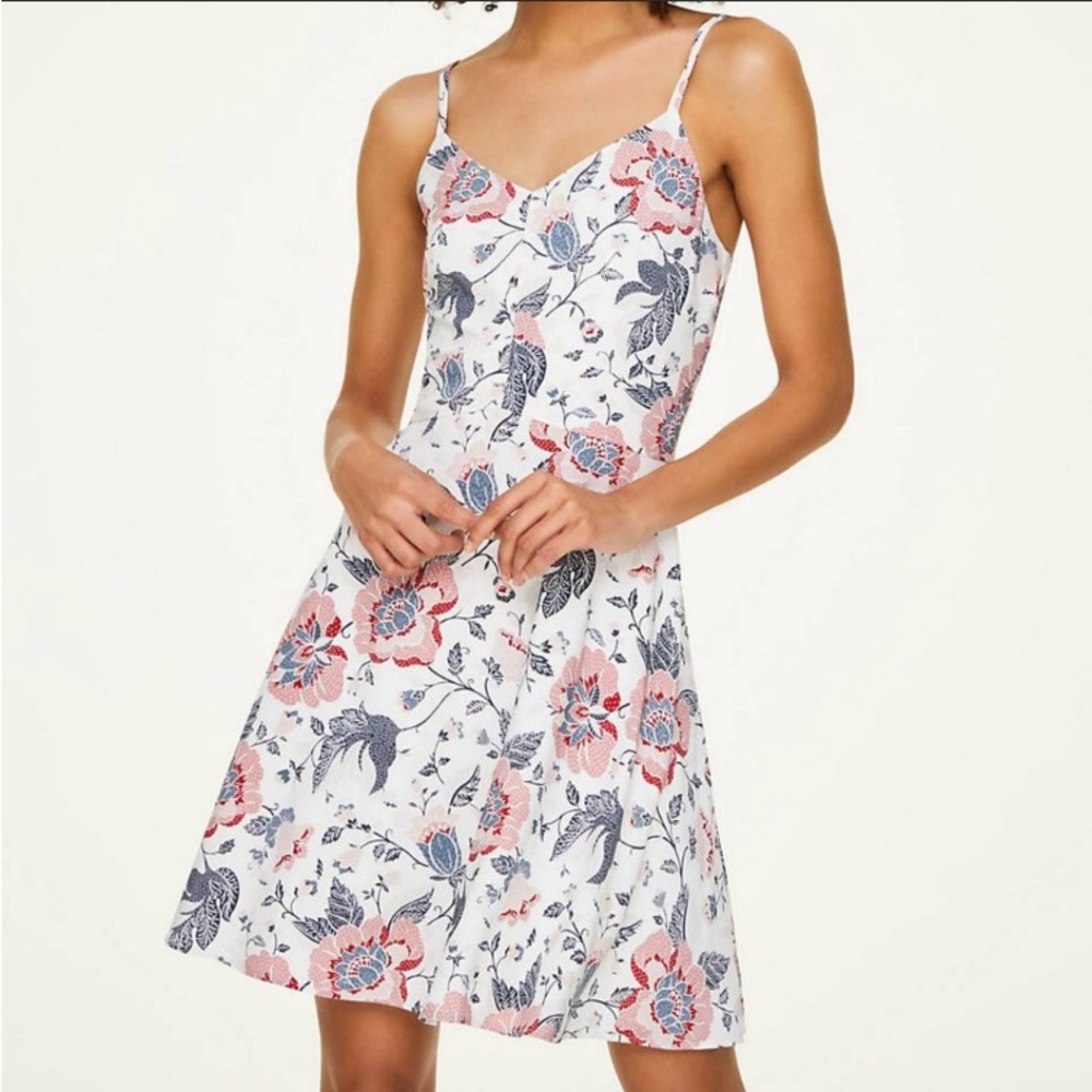 NWT  LOFT  White & Pink Floral Adjustable Spaghetti Strap Petite Dress - 4P